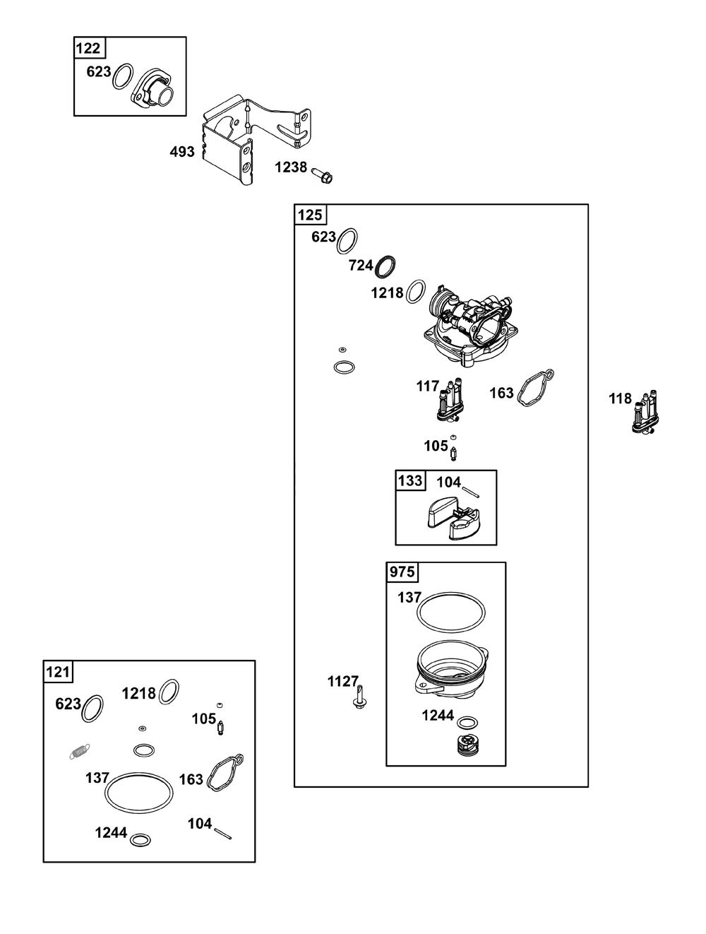Carburetor Group Diagram and Parts List for 08P602-0019-H5 020000 - 09Z999 Briggs and Stratton Engine